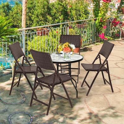 Set of 2 Folding Patio Rattan Portable Dining Chairs