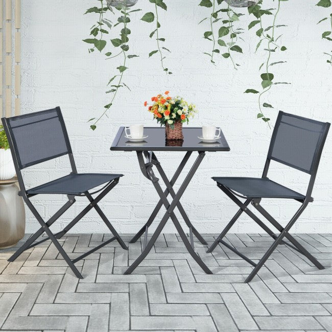 3 Pieces Bistro Set Garden Backyard Table Chairs Furniture Set