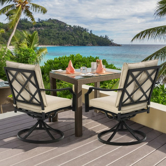 Set of 2 Patio Swivel Dining Chairs with Cushions