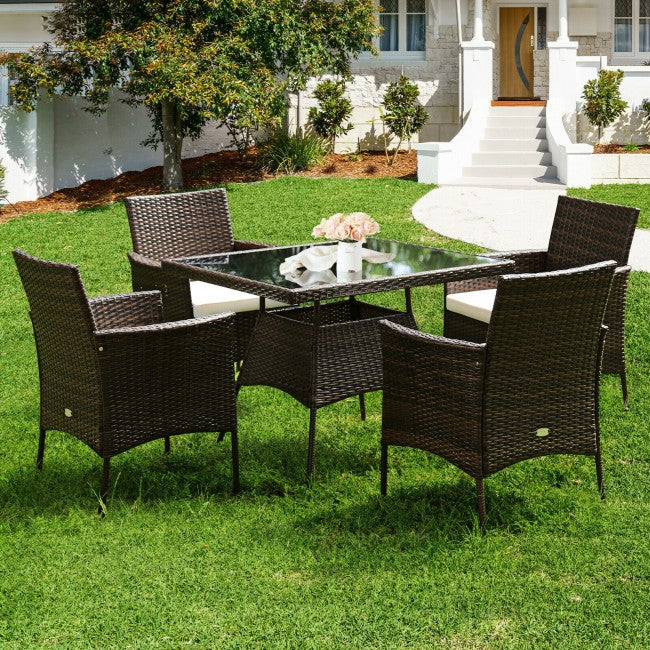 Outdoor 5PCS Dining Table Set with 1 Table and 4 Single Sofas