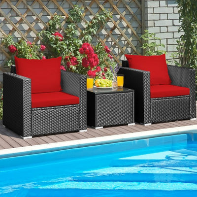 3 Pieces Patio Wicker Furniture Set with Cushion