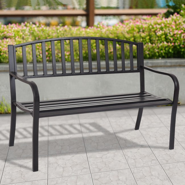 50" Steel Garden Bench Loveseats Outdoor Patio Furniture Chair with Slatted Seat