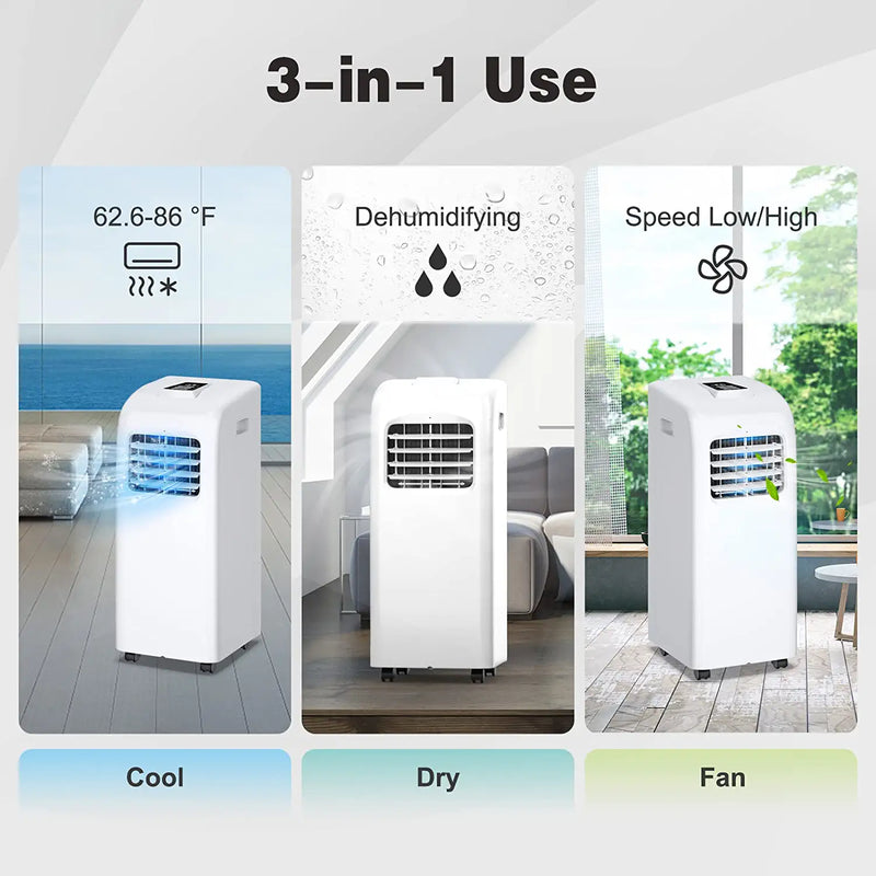 8000 BTU Portable Air Conditioner Cooler with Dehumidifier Function and Remote Control