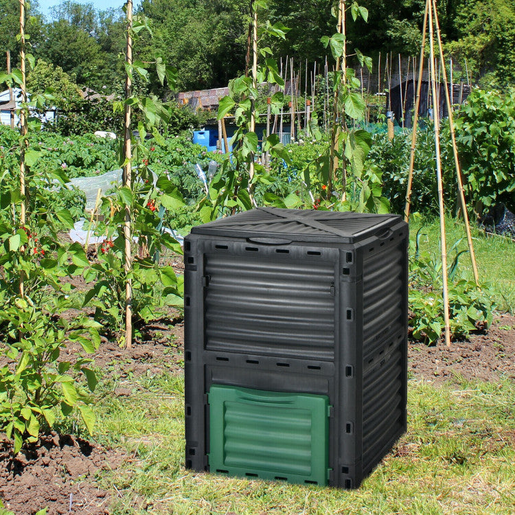 80 Gallons Garden Compost Bin Outdoor Composting Box Grass Food Trash Composter Barrel with Bottom Exit Door and Top Flip Latch-on Lid