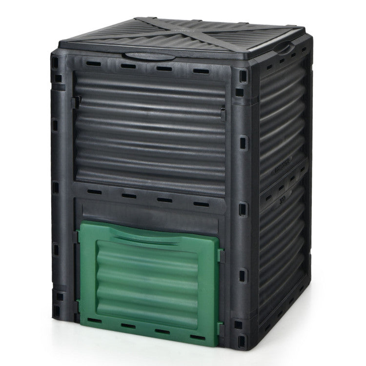 80 Gallons Garden Compost Bin Outdoor Composting Box Grass Food Trash Composter Barrel with Bottom Exit Door and Top Flip Latch-on Lid