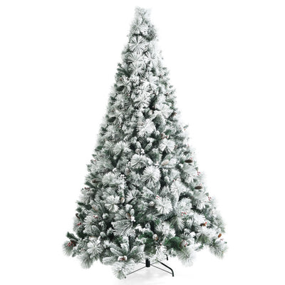 8FT Premium Snow Flocked Artificial Holiday Christmas Pine Tree with Glitter Tips and Metal Base