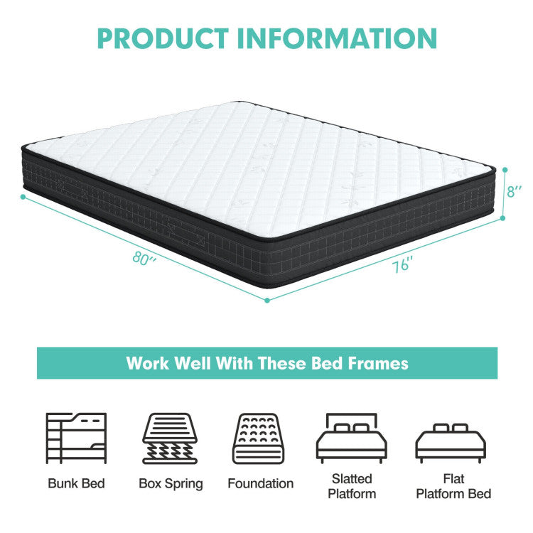 8 Inch Memory Foam Bed Mattress Medium Firm with Breathable Mattress Cover for Pressure Relieve