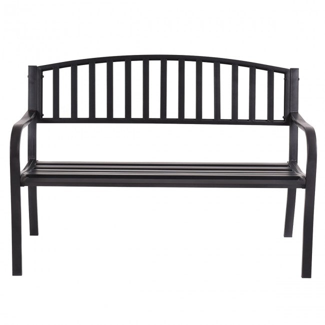 50" Steel Garden Bench Loveseats Outdoor Patio Furniture Chair with Slatted Seat