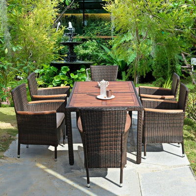 7 Pcs Garden Dining Patio Rattan Set with Cushions