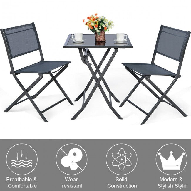 3 Pieces Bistro Set Garden Backyard Table Chairs Furniture Set