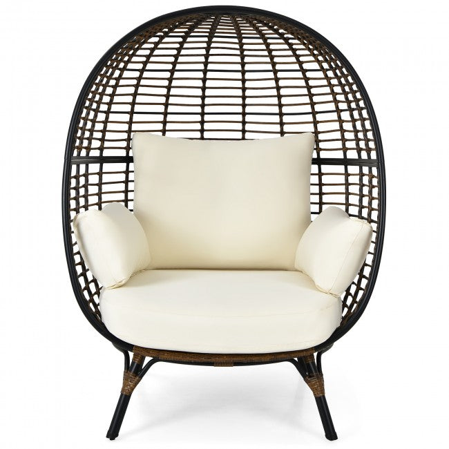 Oversized Outdoor Patio Rattan Egg Chair Wicker Lounge Chair Basket Chair with 4 Cushions