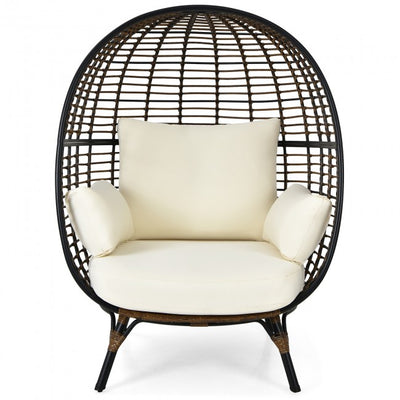 Oversized Outdoor Patio Rattan Egg Chair Wicker Lounge Chair Basket Chair with 4 Cushions