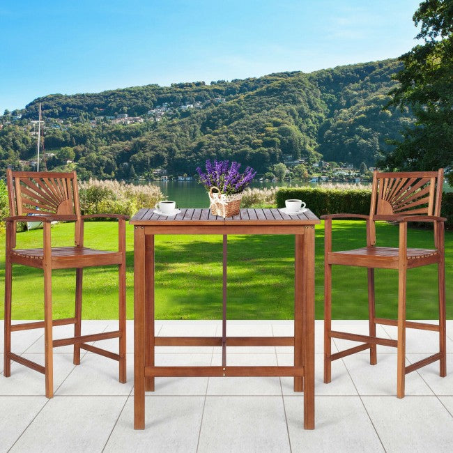 3 Pieces Patio Bar Set with 2 Bar Stools and 1 Bar Table