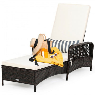 Adjustable PE Rattan Chaise Lounge Chair Arm Chair Recliner with Pillow