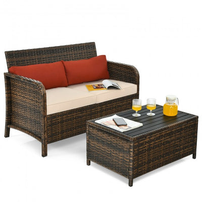 2 Pieces Cushioned Patio Rattan Furniture Set