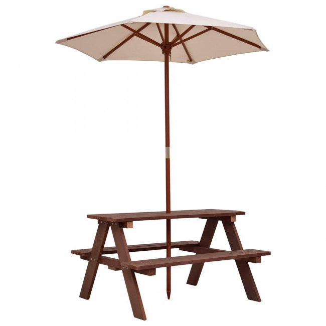 4-Seat Outdoor Picnic Table Bench with Umbrella