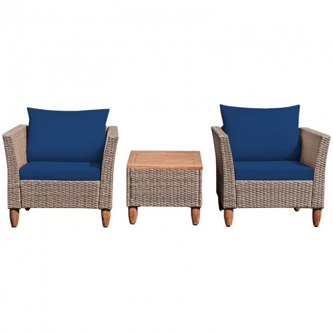 3 Pieces Patio Rattan Bistro Furniture Set