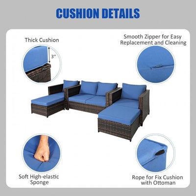 5 Pieces Patio Cushioned Rattan Furniture Set