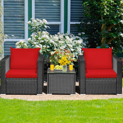 3 Pieces Patio Wicker Furniture Set with Cushion