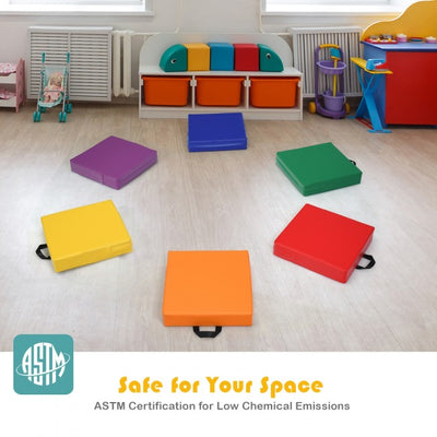 6 Piece 15 Inches Square Toddler Floor Cushions Flexible Soft Foam Seating with Handles