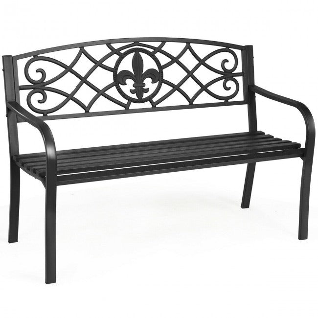 Outdoor Garden Steel Bench Patio Furniture Chair with Slatted Seat