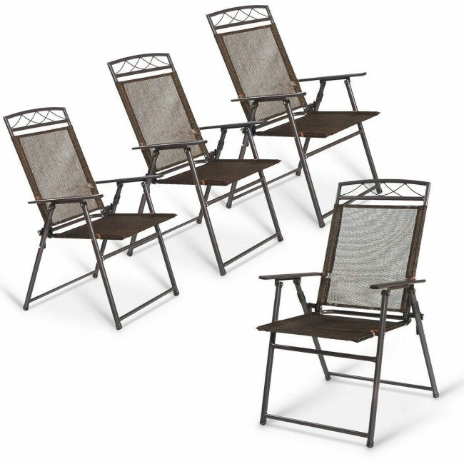 Set of 4 Patio Folding Sling Chairs Steel Camping Deck