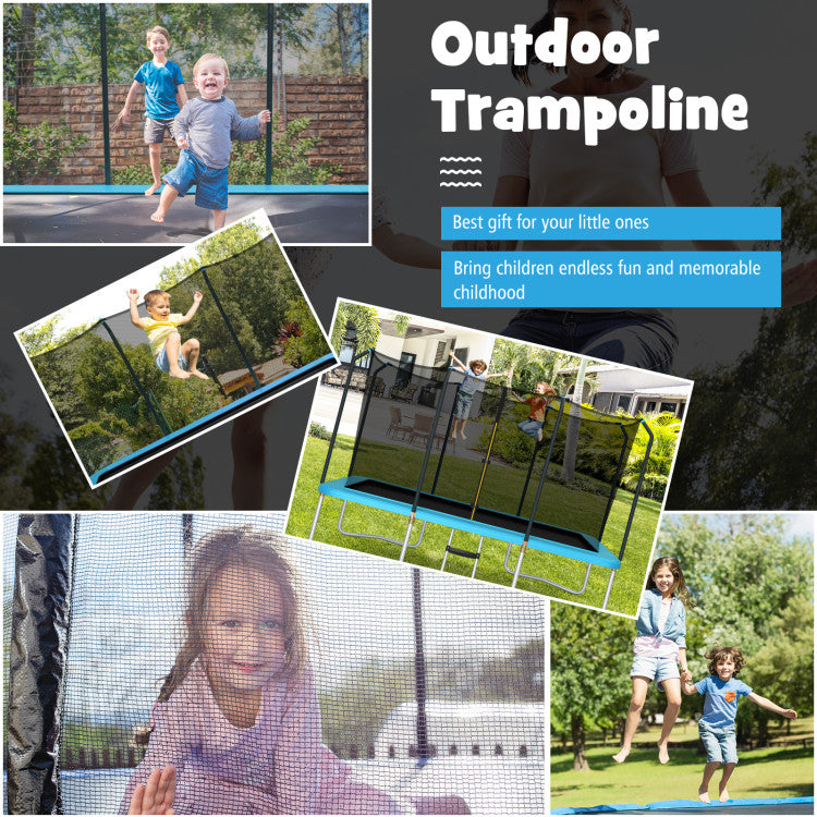 8 x 14 Feet Outdoor Rectangular Trampoline 440LBS Bearing Recreational Trampolines with Waterproof Pad