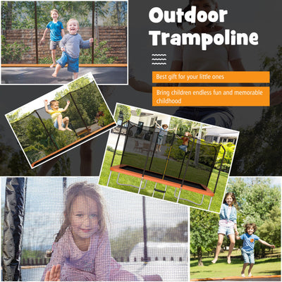 8 x 14 Feet Outdoor Rectangular Trampoline 440LBS Bearing Recreational Trampolines with Waterproof Pad