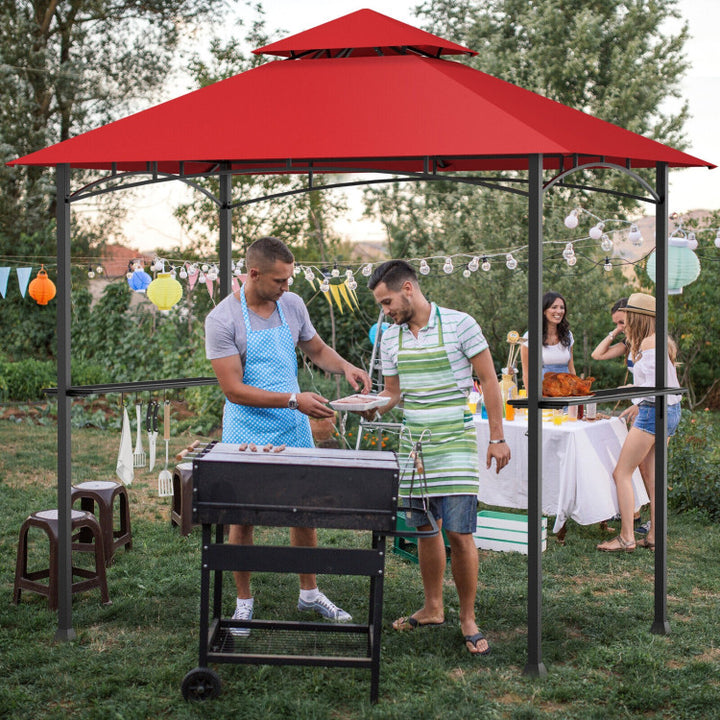 8 x 5 Feet Outdoor Grill Gazebo Patio Barbecue Canopy Tent Shelter with 2 Shelves and 5 Hooks