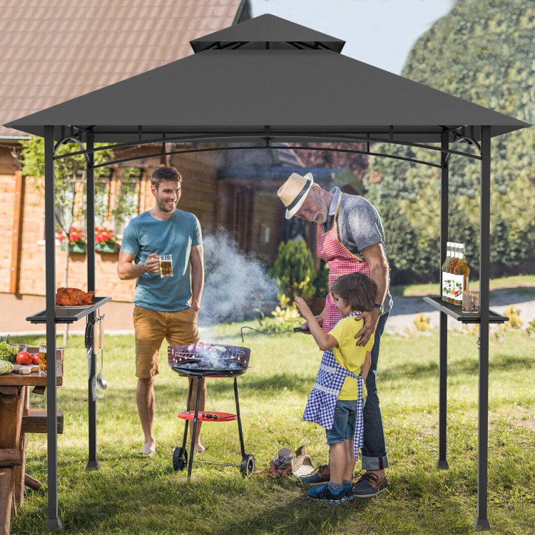 8 x 5 Feet Outdoor Grill Gazebo Patio Barbecue Canopy Tent Shelter with 2 Shelves and 5 Hooks