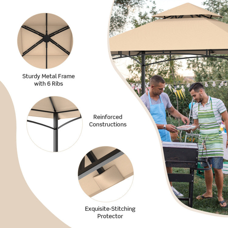 8 x 5 Feet Outdoor Grill Gazebo Patio Barbecue Canopy Tent Shelter with 2 Shelves and 5 Hooks