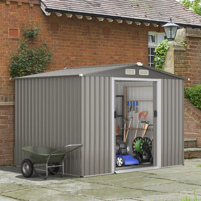 8 x 6 Feet Outdoor Metal Storage Shed Garden Tool House Building Organizer with 4 Air Vents and Double Sliding Doors