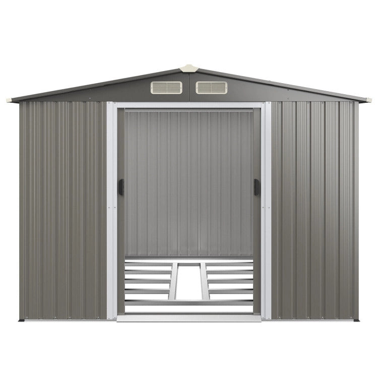 8 x 6 Feet Outdoor Metal Storage Shed Garden Tool House Building Organizer with 4 Air Vents and Double Sliding Doors