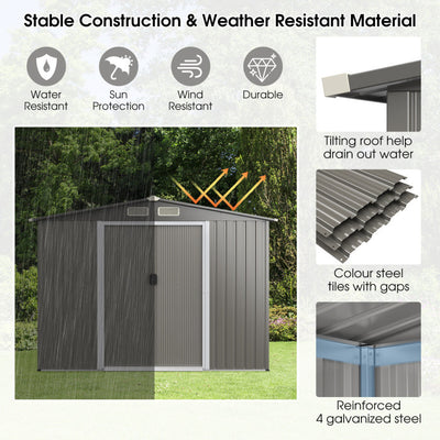 8 x 6 Feet Outdoor Metal Storage Shed Garden Tool House Building Organizer with 4 Air Vents and Double Sliding Doors