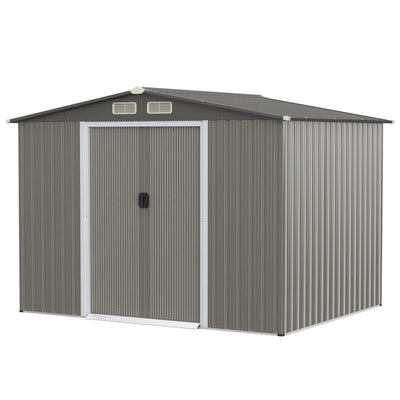 8 x 6 Feet Outdoor Metal Storage Shed Garden Tool House Building Organizer with 4 Air Vents and Double Sliding Doors