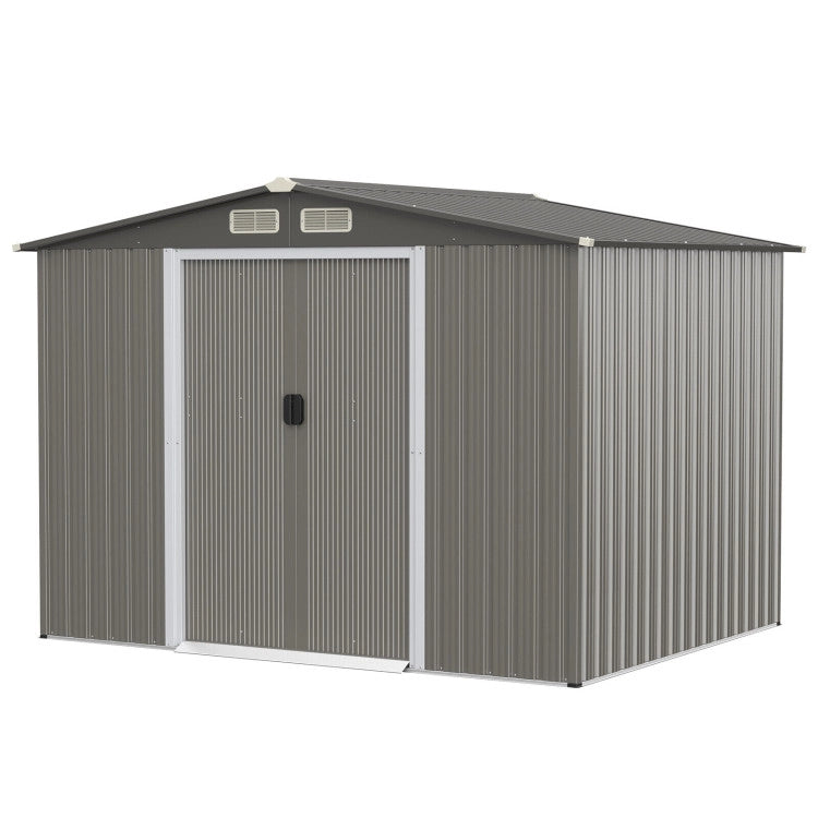 8 x 6 Feet Outdoor Metal Storage Shed Garden Tool House Building Organizer with 4 Air Vents and Double Sliding Doors