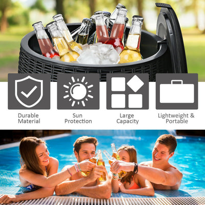 9.5 Gallon All-weather Wicker Cool Bar Ice Cooler 4-in-1 Cooler Bar Stool Cocktail Table Side Storage Table with Convenient Lid