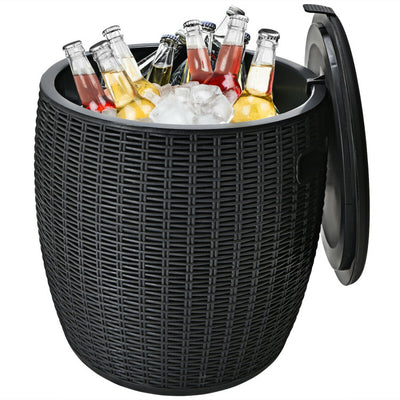 9.5 Gallon All-weather Wicker Cool Bar Ice Cooler 4-in-1 Cooler Bar Stool Cocktail Table Side Storage Table with Convenient Lid