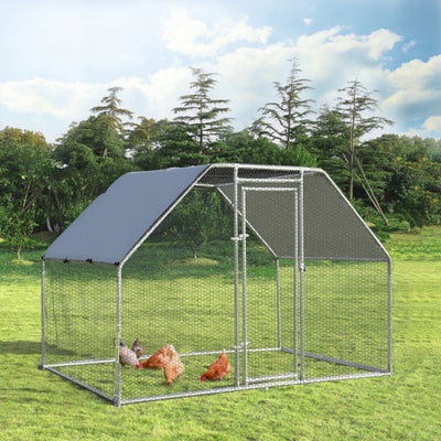 9.5 x 6.5 Feet Large Walk-In Chicken Coop Poultry Cage Outdoor Pen Hen House with Water-Resistant Cover