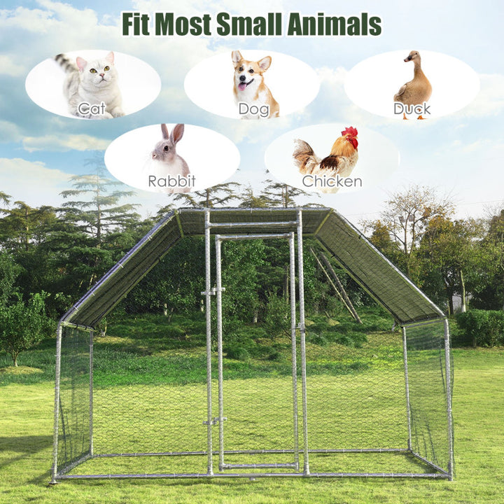 9.5 x 6.5 Feet Large Walk-In Chicken Coop Poultry Cage Outdoor Pen Hen House with Water-Resistant Cover
