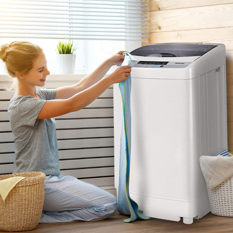 9.92 LBS Portable Full-Automatic Washing Machine 8 Water Level Compact Laundry Washer Dryer Combo with Built-in Drain Pump and LED Display
