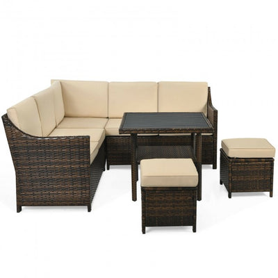 6 Pieces Outdoor Patio Rattan Furniture Set Conversation Sofa Set with Padded Cushion and Table