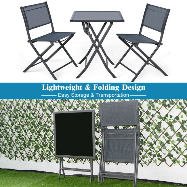 3 Pieces Bistro Set Garden Backyard Table Chairs Furniture Set