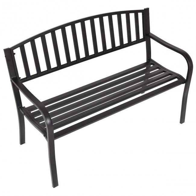 50" Steel Garden Bench Loveseats Outdoor Patio Furniture Chair with Slatted Seat