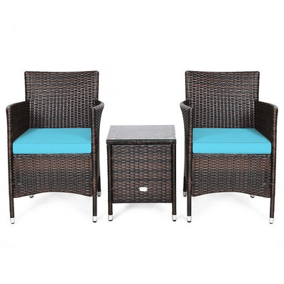 3 Pieces Patio Wicker Rattan Furniture Conversation Set with Coffee Table and Cushion