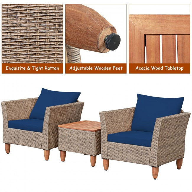 3 Pieces Patio Rattan Bistro Furniture Set