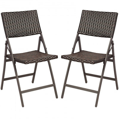 Set of 2 Folding Patio Rattan Portable Dining Chairs