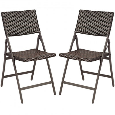 Set of 2 Folding Patio Rattan Portable Dining Chairs