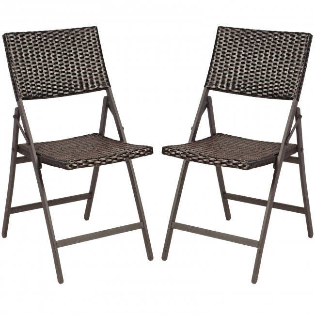 Set of 2 Folding Patio Rattan Portable Dining Chairs