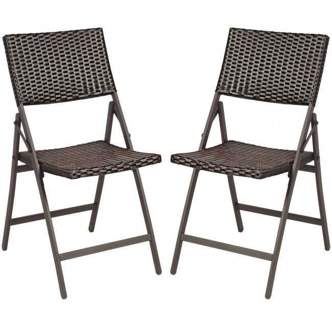 Set of 2 Folding Patio Rattan Portable Dining Chairs